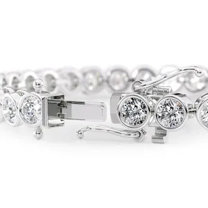 Pulsera de tenis con diamantes cultivados en laboratorio, bisel redondo, oro blanco de 18k, cadena de eslabones con gemas, joyería elegante, accesorio atemporal, regalo para ella. - Product Image 6
