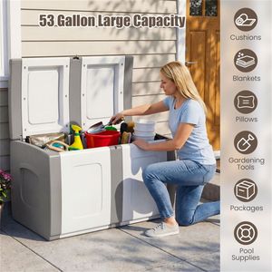 <b>Large</b> Outdoor 53-Gallon PP Deck <b>Storage</b> <b>Box</b> with <b>Lockable</b> Lid and Side Handles Gray-Waterproof - Product Image 3