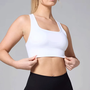 Sujetador Deportivo Blanco con Cuello Cuadrado para Mujer, Sin Costuras, Soporte Medio, Transpirable, Top de Yoga de Color Sólido, Estilo Simple - Product Image 6