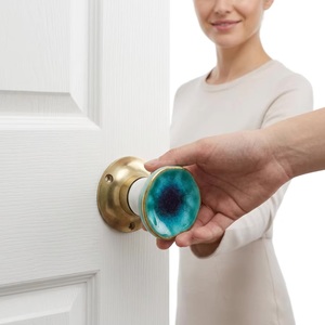 Ceramic Cabinet <b>Knob</b> Turquoise Glaze Brass Base Modern Design Durable Adjustable Bedroom Living Room Kitchen Furniture Handle - Product Image 2