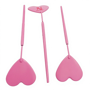 Miroir d'inspection pour extensions de cils, forme cœur, rose, revêtement poudré, poignée diamantée - Product Image 4