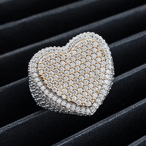 Iced Out Moissanite Diamond Heart <b>Ring</b> 925 <b>Silver</b> Hip Hop <b>Statement</b> <b>Ring</b> - Product Image 2