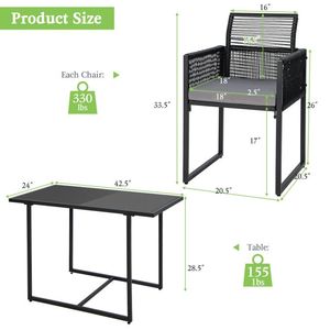 Set da Pranzo per Esterni 3 Pezzi con Schienale Pieghevole e Cuscini per Balcone e Giardino - Product Image 6