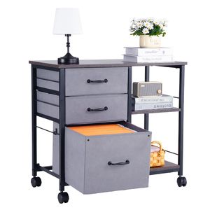 Armadietto Portadocumenti Mobile in Metallo con 3 Cassetti in Tessuto Chiudibili a Chiave e 2 Ripiani Aperti, Armadietti Verticali in Legno per Archiviazione - Product Image 1
