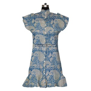 Vestido corto estampado de algodón sin mangas para mujer, ropa de verano y resort, ropa de India y Pakistán. - Product Image 1