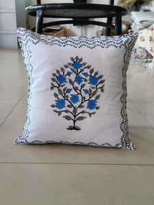 Designer <b>Blue</b> Floral Cotton Cushion Cover Handmade Style Decorative Pillow Cover for <b>Sofa</b> and Bedroom - Product Image 4