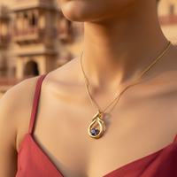 Collier pendentif en saphir plaqué or pour femme, forme goutte d'eau classique, serti de griffes, pierre ronde, bijou à porter au quotidien, mariage