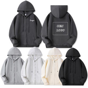Manteau à capuche zippé imprimé numériquement, sweat à capuche uni en coton pour homme avec cordon de serrage, vente en gros - Product Image 4
