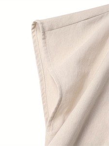 Robe midi en lin, col rond, manches courtes, coupe ample, couleur unie, respirante, décontractée, robe d'été pour femmes - Product Image 3