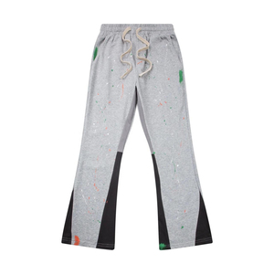 Pantalon de survêtement gris évasé pour homme, 100 % coton toile, taille haute élastique, motif sérigraphié, léger, idéal pour l'été - Product Image 3