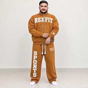 Ensemble de survêtement unisexe en polaire avec lettres en strass, veste zippée intégrale et pantalon de survêtement ample, streetwear personnalisé, ensemble deux pièces hiver OEM ODM - Product Image 3