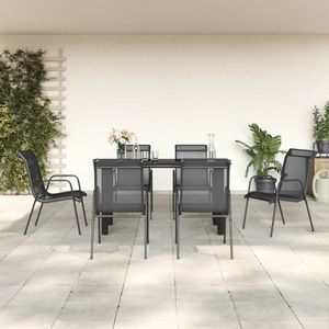 Conjunto de Comedor de Jardín en Acero Negro y Antracita con Vidrio Templado y Material Textilene Resistente - Product Image 1