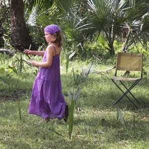 Summer Vacation Beach Bohemian Girl's Purple Summer Sleeveless Floor Length With Loose Fit &Adjustable Strap Made By Soft Cotton - Product Image 1