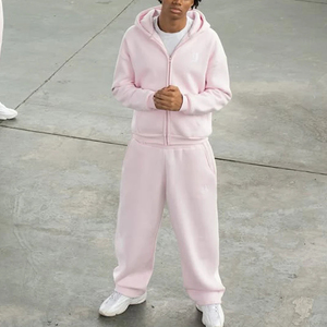 Ensemble de survêtement unisexe avec sweat à capuche et pantalon, fermeture éclair intégrale, vêtements décontractés, couleur unie, coton respirant, vêtements d'automne - Product Image 1