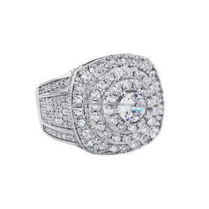 Bague pour homme de luxe en argent sterling 925 avec diamant moissanite rond et motif éventail doré pour la vente en gros de bijoux - Product Image 1