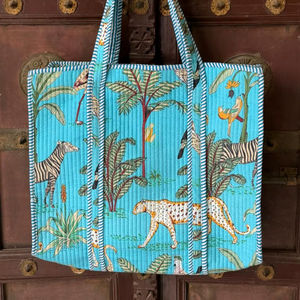 Sac fourre-tout en coton indien imprimé à la main, couleur unie, pour femme, avec fermeture éclair et chaînes, portable, été, automne, plage - Product Image 1