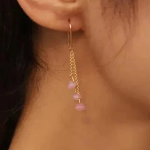 14K Solid Gold Geometric Hoop Earrings with Ruby and Pearl - Product Image 2