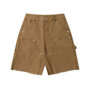 Shorts de Mezclilla Cargo Negros para Hombre, Cintura Alta, Estilo Utilitario, para Verano, 100% Algodón, Lavado Oscuro, Corte Relajado - Product Image 5