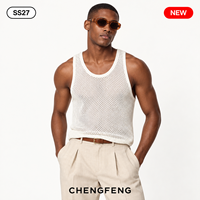 Ärmelloses Strickoberteil für Herren, Vintage Open Mesh Tanktop, Weiß, Sommer, Atmungsaktiv, Baumwollgefühl, Strickweste, Lieferant