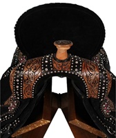 Selle Western en Cuir Véritable Ornée de Clous et de Pierres Précieuses, Durable, pour le Pleasure Ride et le Trail, Style Cowboy du Far West