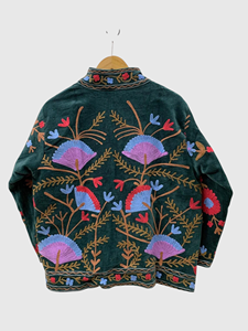 Chaqueta de Terciopelo con Bordado Floral a Mano, Cuello Mandarín, Manga Larga, Talla Grande, Abrigo de Otoño para Mujer, Estilo Prairie Chic - Product Image 2