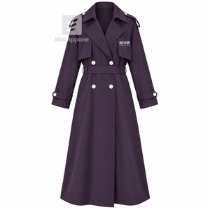 Abrigo largo de lana personalizado del Consejo NCNW con logo bordado, cuello con muescas, manga larga, en colores morado y blanco, para mujer. - Product Image 1
