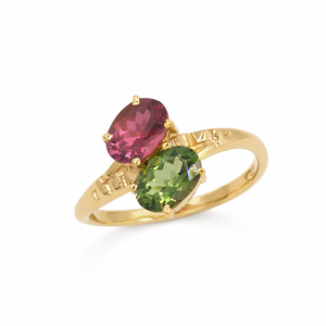 Bague Toi et Moi en argent sterling 925 avec plusieurs tourmalines, bijoux de créateur à deux pierres, plaqué or et rhodium - Product Image 1