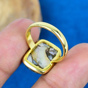 Natural Ethiopian Copper Turquoise Octogen Shape Gemstone 18k Gold Plated Bezel Handmade <b>Statement</b> <b>Ring</b> For Women - Product Image 3