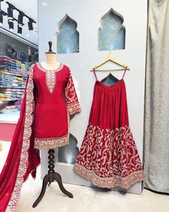 Cô Gái Thanh Lịch bên mặc phù hợp với chiều dài dài kurti với plazo dupatta và <span class=keywords><strong>georgette</strong></span> nhung gương làm việc phong cách dịp - Product Image 3