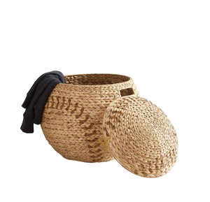 Soccer Ball Water Hyacinth Storage Basket with Handles and Lid Woven Round Sports Toy Organizer Bin Kids Hamper - Product Image 3