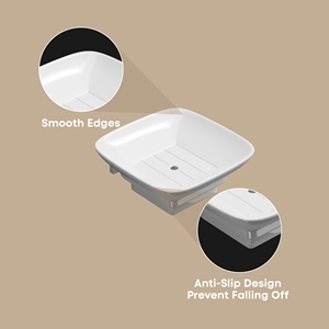 Support mural carré en céramique blanche pour savon, avec égouttoir intégré, pour salle de bain et douche, organiseur de rangement en porcelaine - Product Image 6