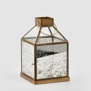 Lanterne porte-bougie en laiton antique et verre mercure pour la décoration de table et suspendue à la maison (vente en gros) - Product Image 1