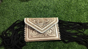 Nueva llegada elegante mano Tooled cuero flecos bolsos patrón occidental cuero de vaca real tallado bolsos cruzados mujeres Sling monederos - Product Image 3