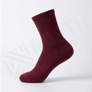 Crew <b>Socks</b> Solid Color Burgundy Knitted Cotton Breathable Daily Wear Adult Autumn Standard Thickness - Product Image 3