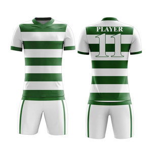 Venta en Línea AURA ATHLETICS Conjunto de Camiseta de Fútbol Unisex Verde y Blanco a Rayas, Impresión por Sublimación, Transpirable, Ecológico, de Secado Rápido - Product Image 1