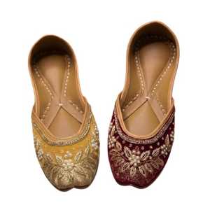 Solid Gold Colors Work Handmade Fancy <b>Khussa</b> Shoes for Women Customized Logo Fashion Design Punjabi Wear <b>Khussa</b> Women's Shoes - Product Image 1