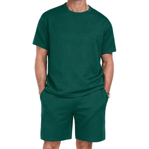 Ensemble de shorts d'été pour hommes, vert uni, tricoté, respirant, décontracté, pour les activités de plein air - Product Image 4