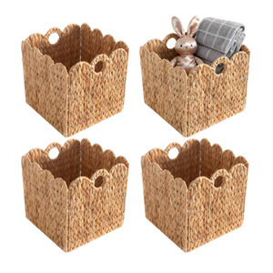 Eco-Friendly Foldable Water Hyacinth <b>Storage</b> <b>Basket</b>, Sacalloped Organizing <b>Basket</b> For Home Vietnam Wholesale Supply - Product Image 1