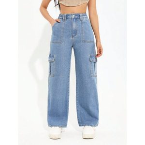 Jean cargo en denim bleu glace pour femme, style vintage, respirant, 6 poches, mode urbaine, écologique, 100 % coton, taille 26-40 - Product Image 5