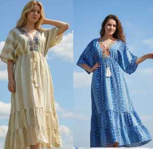 Vestido largo de verano para mujer, de viscosa y encaje, elegante, con volantes en capas, informal, para la noche, para la playa, al por mayor. - Product Image 1