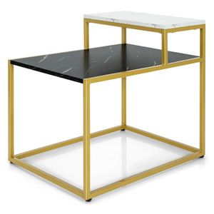 Comodino a 2 livelli con struttura in metallo e piano in marmo per soggiorno - Product Image 4