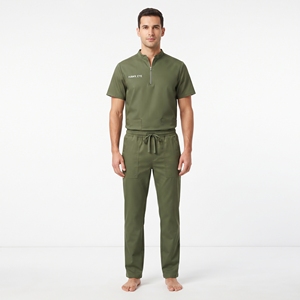 Ensemble de blouses médicales en polyester pour hommes, uniforme de travail médical, haut à demi-zip, pantalon avec poches, taille à cordon, vêtements d'hôpital - Product Image 5