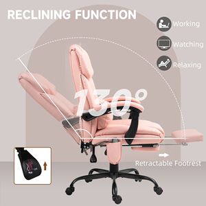 Sedia da Ufficio Reclinabile con Schienale Alto e 6 Punti di Vibrazione, Poltrona Direzionale in PU con Poggiapiedi e Telecomando, Poltrona Direzionale Rosa - Product Image 5