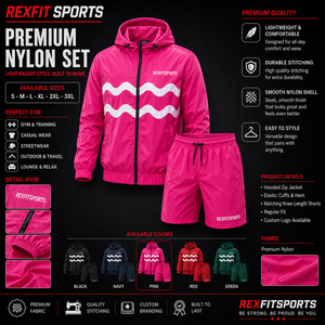 REXFIT <b>SPORTS</b> 2026 Custom Men’s Pink Nylon Hooded <b>Jacket</b> and Shorts Set Lightweight <b>Summer</b> Sportswear Private Label - Product Image 1
