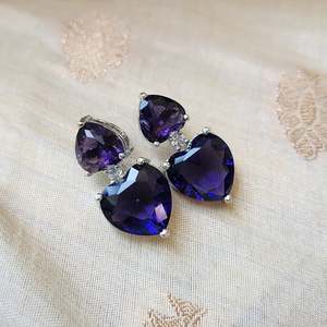 Geometric Heart Zircon Stud Earrings-Trendy Purple Crystal Alloy Gold Plating Oxidized Polish GIA Certified Women's Jewelry - Product Image 1