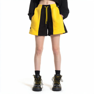 Custom Logo Color Block Sweat Shorts Women Wholesale Blank Yellow and <b>Black</b> Fleece Shorts Two Tone Track Shorts With Pockets - Product Image 1