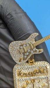 Iced Out Hip Hop Guitar <b>Clock</b> Pendant 925 <b>Silver</b> 18K Gold Moissanite Round Brilliant Cut Themed Charm Luxury Unisex Jewelry - Product Image 4