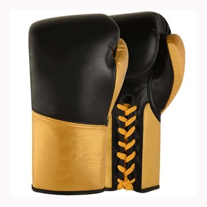 ถุงมือชกมวยสีดำคุณภาพสูงแบบขายส่ง ขนาด 12 ออนซ์ สำหรับผู้ใหญ่ แบบผูกเชือก หนังแท้ ยี่ห้อ Winning รับสกรีนโลโก้ - Product Image 2