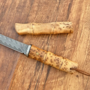 Cuchillo de Camping de Acero de Damasco de Alta Dureza con Mango de Madera de Ciprés Bamboo Cliff, Cuchillo Utilitario Multifuncional Portátil y Afilado para Exteriores - Product Image 4