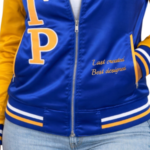 Sigma Gamma Rho Bomber Jacket Women Blue Gold Embroidery Zip Up Varsity Jacket Casual Stylish Fit - Product Image 5